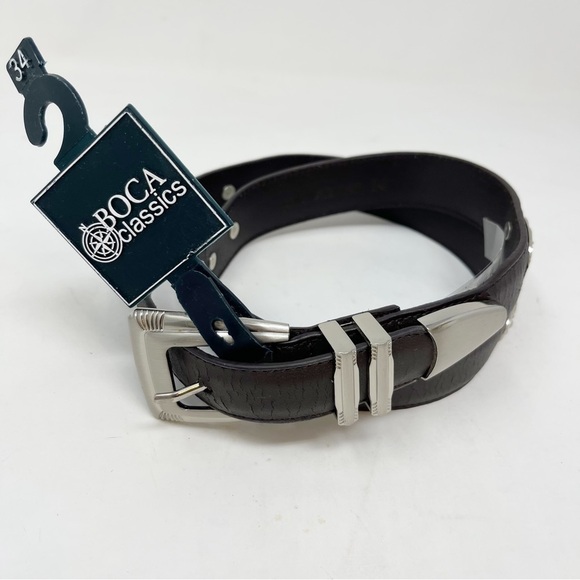 BOCA CLASSICS Men’s Brown Belt Silver Tone Hardware Golf Club Medallions 34 - Picture 1 of 5